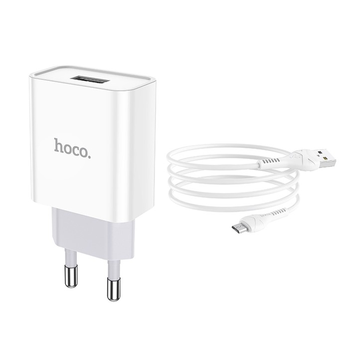 Сетевое зарядное устройство Hoco C81A, USB, 2.1 А, кабель microUSB 1 м, белый Сетевое зарядное устройство Hoco C81A, USB, 2.1 А, кабель microUSB 1 м, белый