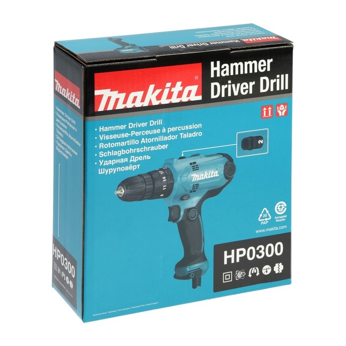 Дрель-шуруповерт Makita HP0300, ударный, 320 Вт, БЗП 10 мм, 1500 об/м Дрель-шуруповерт Makita HP0300, ударный, 320 Вт, БЗП 10 мм, 1500 об/м