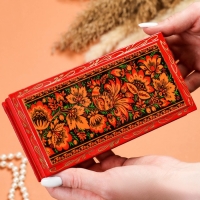 Шкатулка - купюрница &laquo;Узоры&raquo;, 8,5&times;17 см, красная, лаковая миниатюра