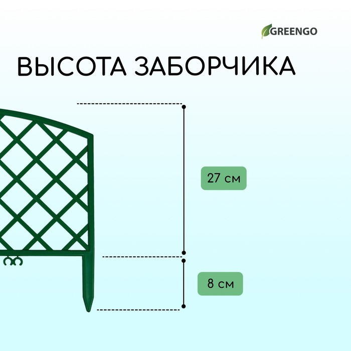Ограждение декоративное, 35 &times; 220 см, 5 секций, пластик, зелёное, ROMANIKA, Greengo