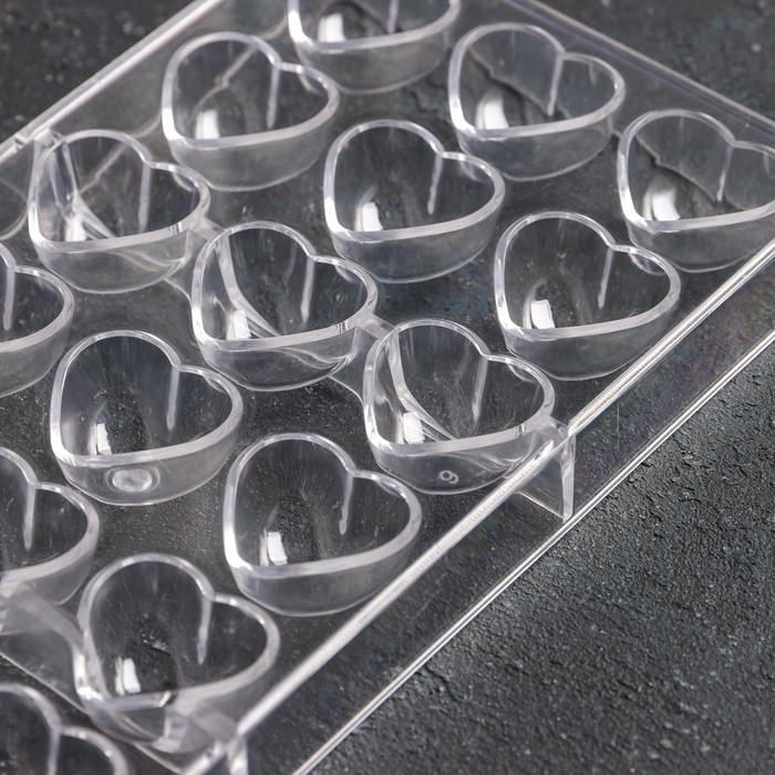 Форма для конфет и шоколада KONFINETTA &laquo;Сердца&raquo;, 27,5&times;13,5 см, 21 ячейка 2&times;3 см, цвет прозрачный