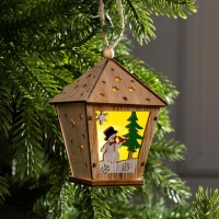 Ёлочная игрушка «Фонарь со снеговиком», от батареек, свечение тёплое белое Ёлочная игрушка «Фонарь со снеговиком», от батареек, свечение тёплое белое