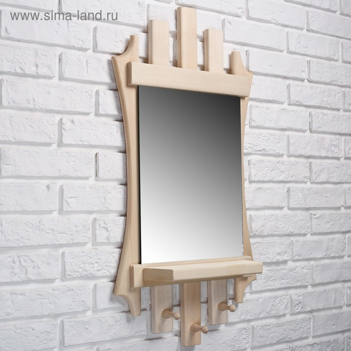 Зеркало "Резное Лесенка" с полкой 3 крючка, 75&times;40 см