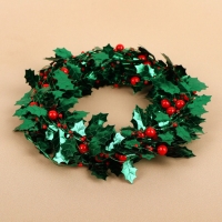 Листья на металлической проволоке, с бусинами, 21 &times; 18 мм, 5 м, цвет зелёный/красный