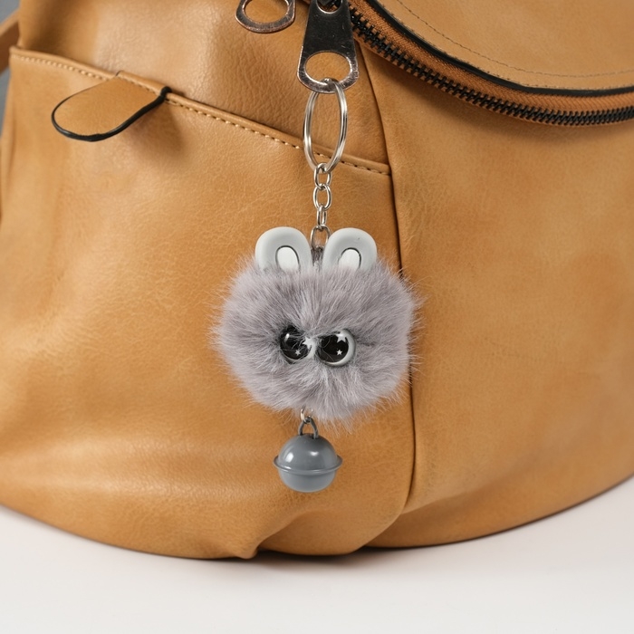 Пушистик на кольце Пушистик на кольце "Звёздные глазки с бубенчиком" серый 8,5х6х6 см