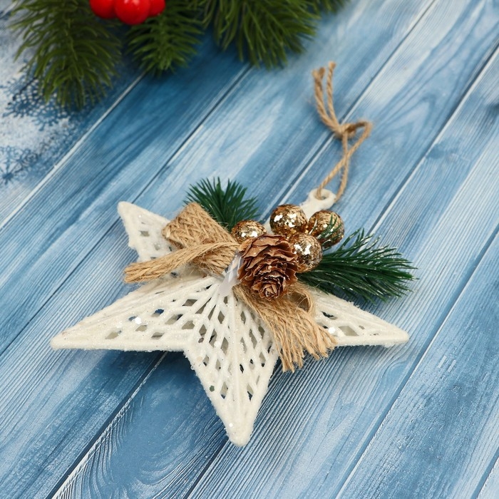 Украшение ёлочное "Звезда с композицией" 10х10 см, белый