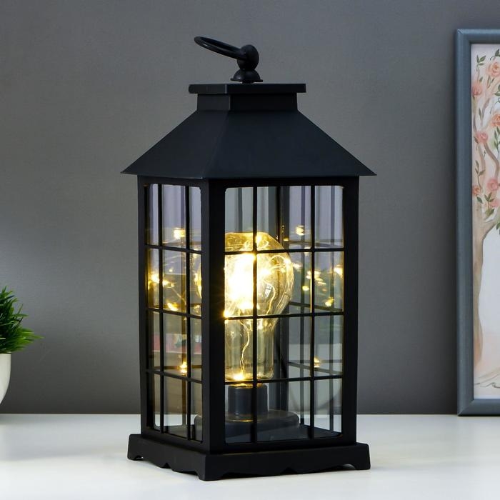 Ночник Ночник "Фонарь. Клетка" чёрная от батареек 3ААА 30х14х14 см RISALUX