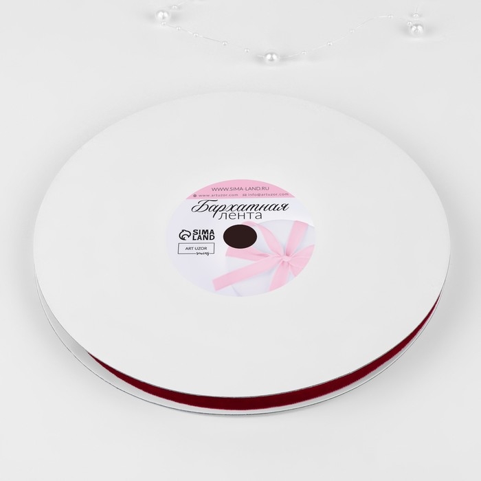 Лента бархатная, 6 мм, 18 ± 1 м, цвет красный №40 Лента бархатная, 6 мм, 18 ± 1 м, цвет красный №40