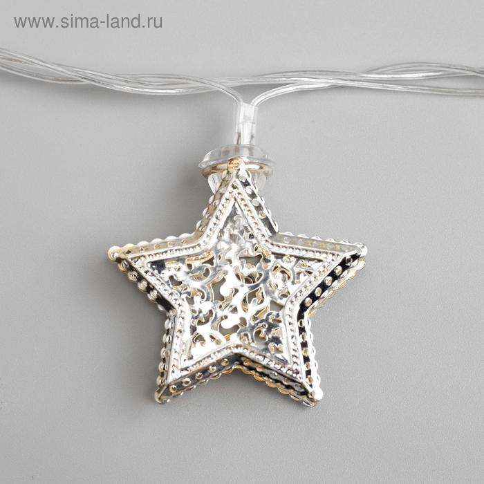 Гирлянда &laquo;Нить&raquo; 4 м с насадками &laquo;Звёздочка&raquo;, IP20, прозрачная нить, 20 LED, свечение белое, 8 режимов, 220 В