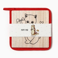 Новый год. Набор кухонный Котик: подставка 15*15 см, прихватка 17*17см