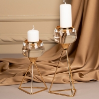 Подсвечник металл, стекло на 1 свечу &laquo;Изысканность&raquo; цвет золото 9.5 х 9.5 х 22.5 см