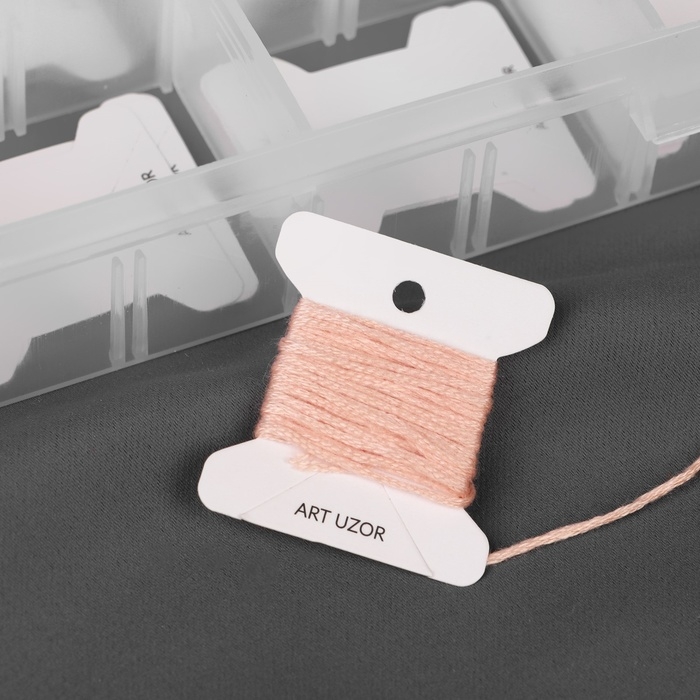 Органайзер для ниток мулине с бобинами, 12 съёмных ячеек, 19,6 × 13,2 × 3,6 см, цвет прозрачный Органайзер для ниток мулине с бобинами, 12 съёмных ячеек, 19,6 × 13,2 × 3,6 см, цвет прозрачный