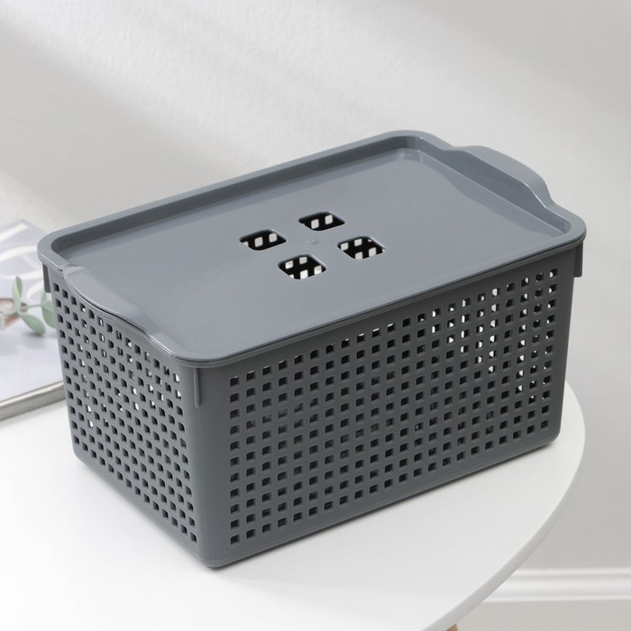 Корзина для хранения с крышкой &laquo;Лофт&raquo;, 5,3 л, 29,5&times;18,5&times;14,5 см, цвет серый