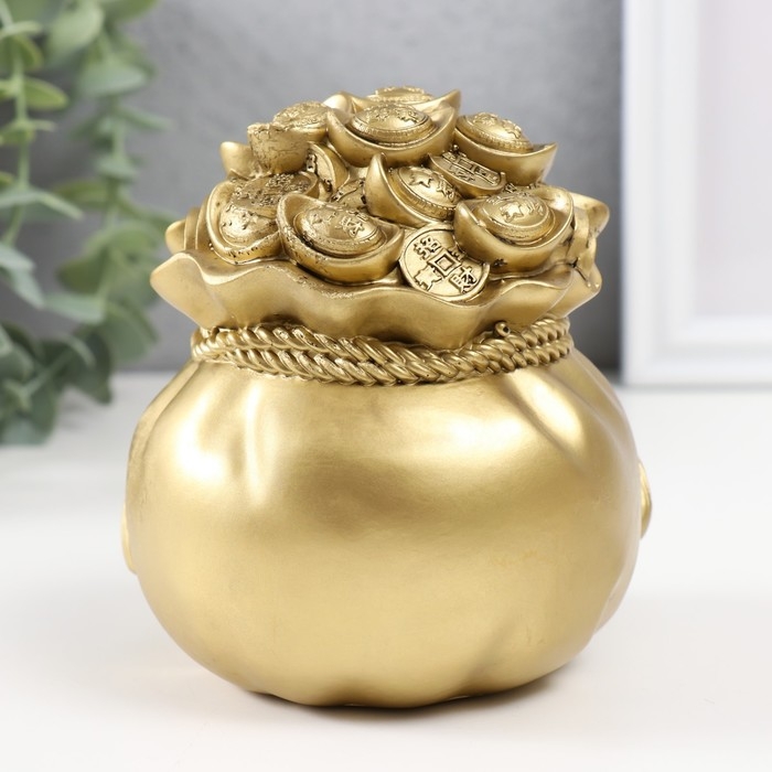 Нэцкэ полистоун под бронзу Нэцкэ полистоун под бронзу "Мешок с большой китайской монетой" 10,5х10.5х12 см