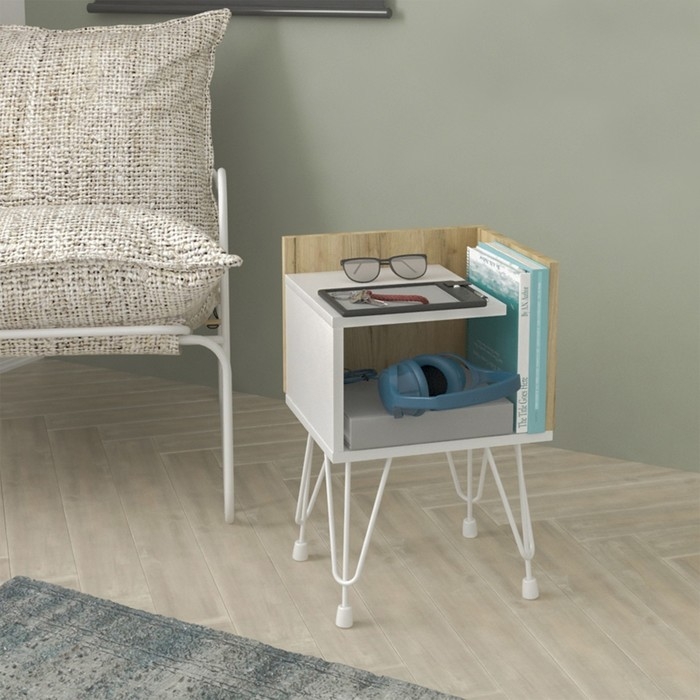 Тумба прикроватная Liverpool 35х35х48 см, дуб крафт золотой, белый Тумба прикроватная Liverpool 35х35х48 см, дуб крафт золотой, белый