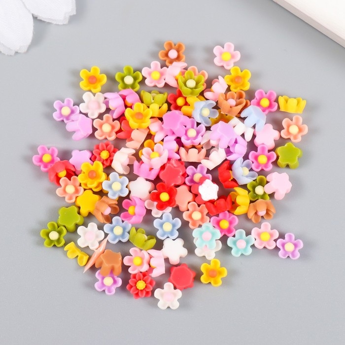 Декор для творчества пластик "Микро-цветочки цветные" набор 100 шт 0,6х0,6 см