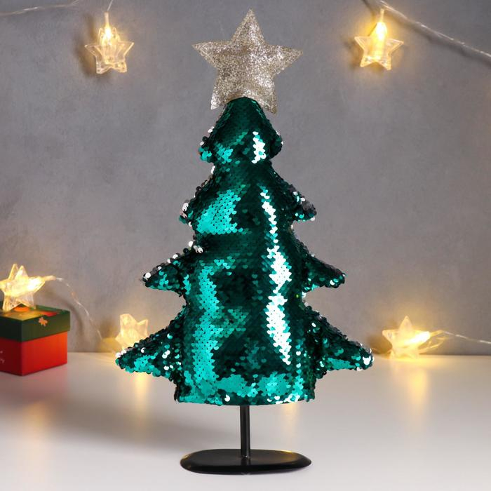 Кукла интерьерная "Ёлочка с серебристо-зелёными пайетками, с золотой звездой" 40х19х24 см
