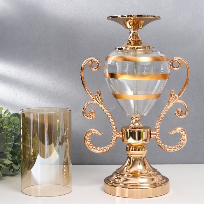 Подсвечник металл, стекло на 1 свечу Подсвечник металл, стекло на 1 свечу "Изящный кубок" золото 55х14х23 см