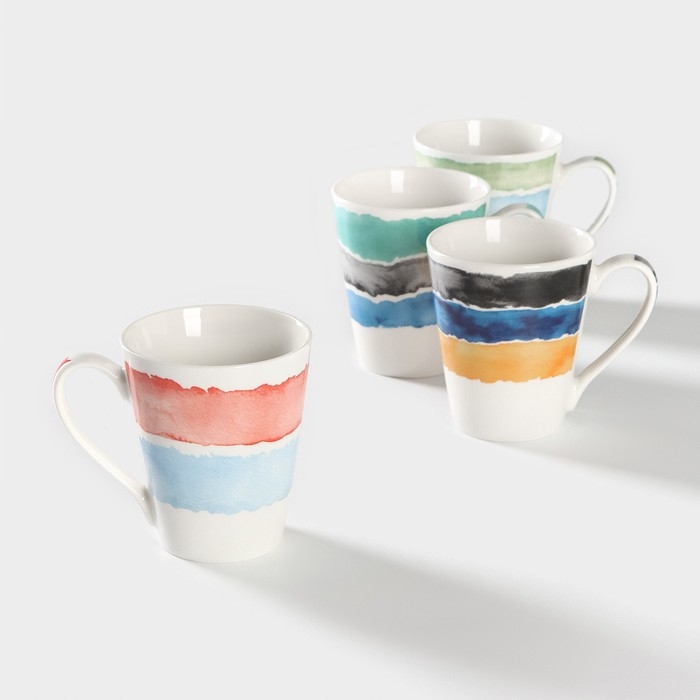 Набор кружек фарфоровых Доляна «Цветной дым», 4 предмета: 340 мл Набор кружек фарфоровых Доляна «Цветной дым», 4 предмета: 340 мл
