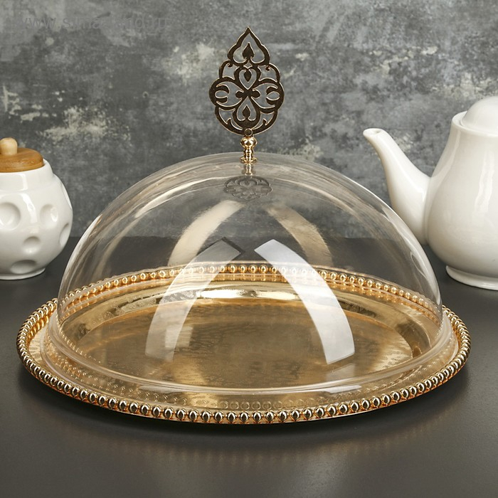 Тортовница с крышкой-клош, 31,5×23 см, цвет металла золотой Тортовница с крышкой-клош, 31,5×23 см, цвет металла золотой