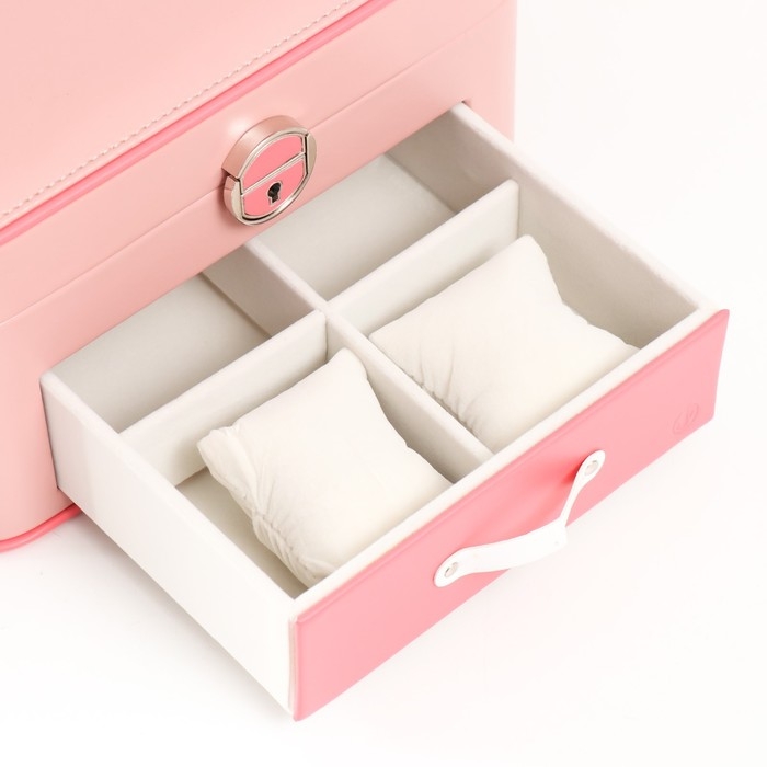 Шкатулка кожзам для украшений "Шейла" розовая с коралловым 25,5х18,5х14 см