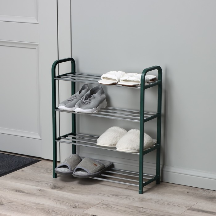Обувница Доляна, 4 яруса, 50&times;19&times;59 см, цвет зелёный