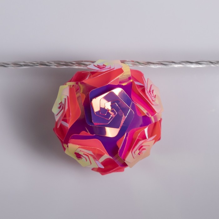 Гирлянда &laquo;Нить&raquo; 4.5 м с насадками &laquo;Цветочные шары&raquo;, IP20, прозрачная нить, 15 LED, свечение белое, 220 В