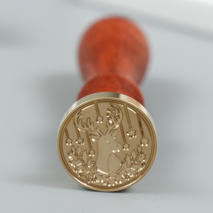 Печать для сургуча с деревянной ручкой Печать для сургуча с деревянной ручкой "Рождественский олень" 9х2,5х2,5 см