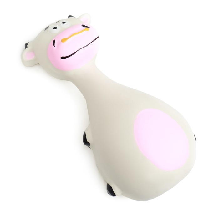 Игрушка пищащая для собак Игрушка пищащая для собак "Корова-кегля", 14 см, белая/розовая