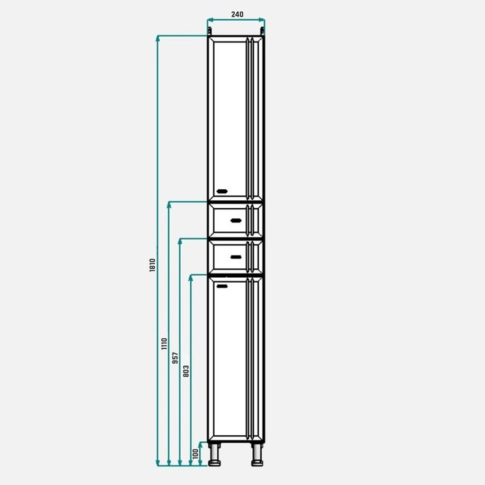 Пенал для ванной комнаты "Тура" с двумя дверцами и ящиками, 24 х 30 х 181 см