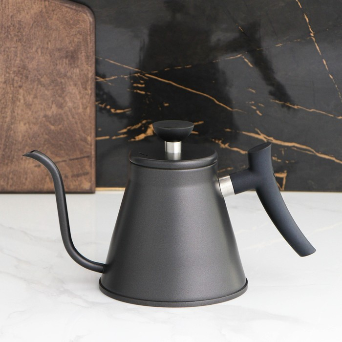 Кофейник из нержавеющей стали с длинным носиком «Пуровер», 1,2 л, 304 сталь, цвет чёрный Кофейник из нержавеющей стали с длинным носиком «Пуровер», 1,2 л, 304 сталь, цвет чёрный