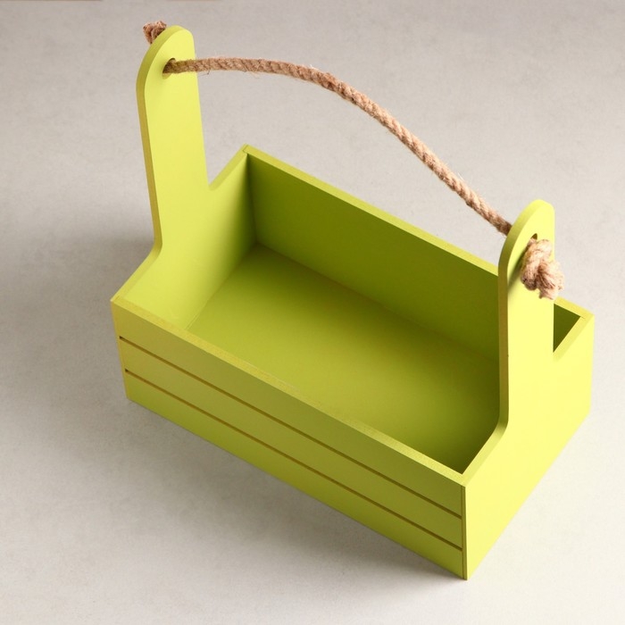 Кашпо деревянное 25.5&times;15&times;30 см "Аром", ручка канат, Фисташковый