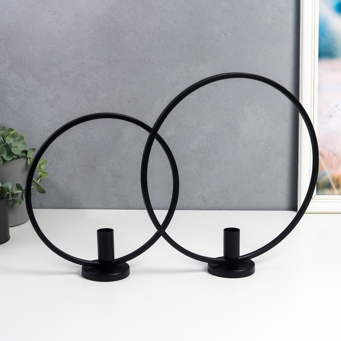 Подсвечник металл Подсвечник металл "Лофт. Круги" чёрный набор 2 шт 23х23х7 29х29х7 см