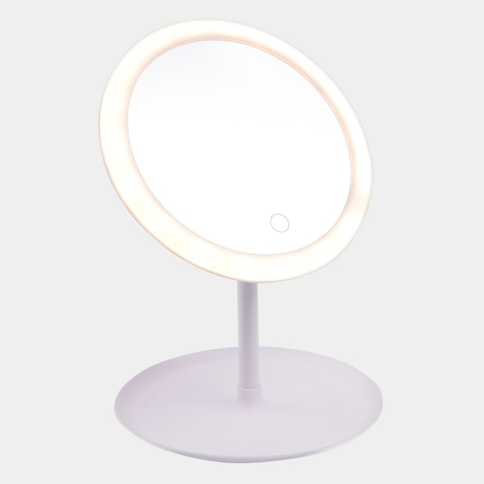 Зеркало KZ-09, подсветка, настольное, АКБ, 2500 мАч, 3 режима, поворот 90&deg;, белое