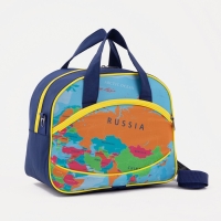 Чемодан малый 37 л (S), с расширением, сумка дорожная на молнии, цвет синий/оранжевый