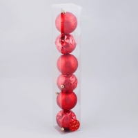 Набор шаров пластик d-8 см, 6 шт "Сказка" красный