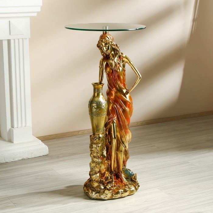 Стол декоративный "Девушка у вазы" золото 45х45х98 см