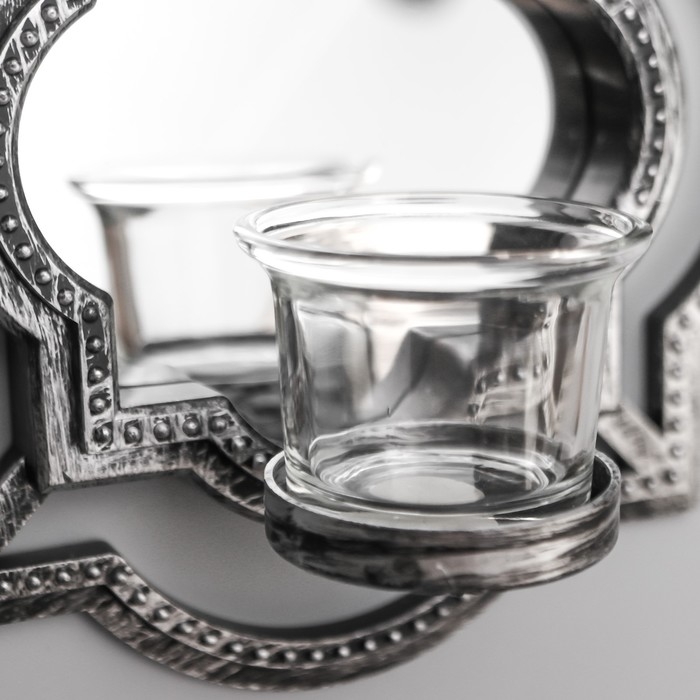 Подсвечник настенный стекло на 1 свечу "Отражение" набор 2 шт d-4 см ст. сереб. 8х20х20,5 см