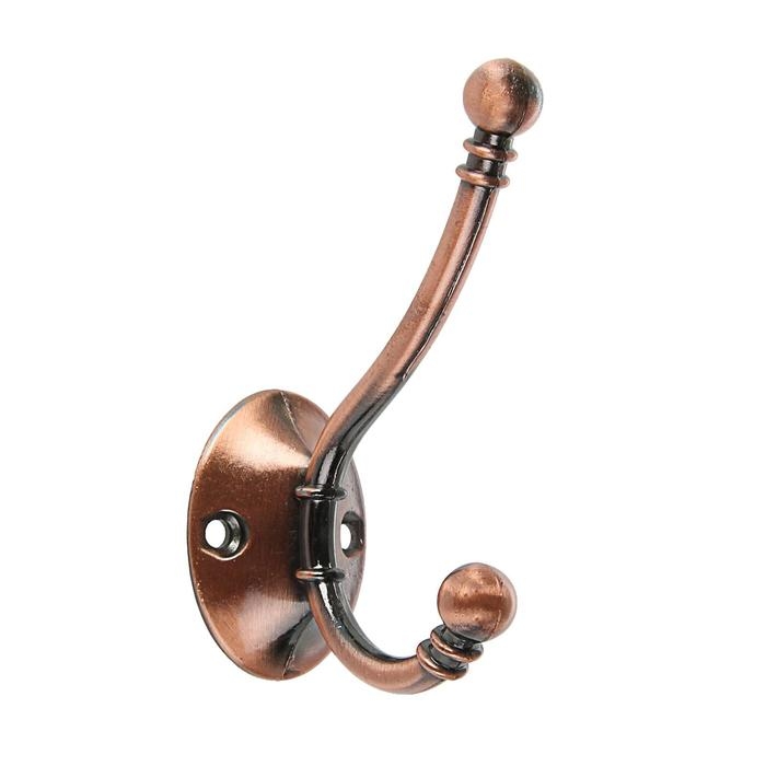 Крючок мебельный ТУНДРА TKD020, двухрожковый, медь Крючок мебельный ТУНДРА TKD020, двухрожковый, медь