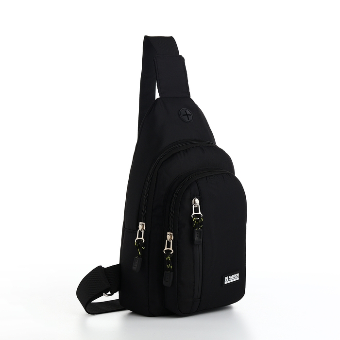 Сумка-слинг из текстиля, 3 наружных кармана, цвет чёрный