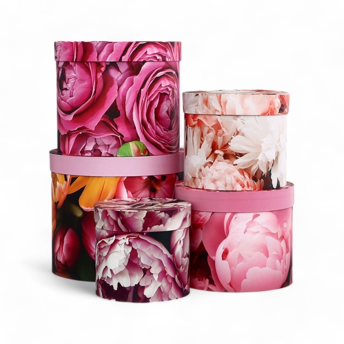 Набор шляпных коробок для цветов 5 в 1, упаковка подарочная, &laquo;Для тебя&raquo;, 16 х 14 см - 22 х 19,5 см