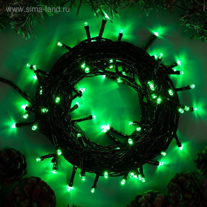 Гирлянда &laquo;Нить&raquo; 10 м, IP20, тёмная нить, 100 LED, свечение зелёное, 8 режимов, 220 В