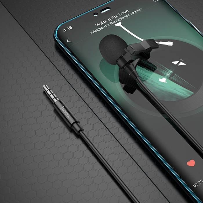 Петличный микрофон Hoco L14, разъем 3.5 мм, 2 м, чёрный Петличный микрофон Hoco L14, разъем 3.5 мм, 2 м, чёрный