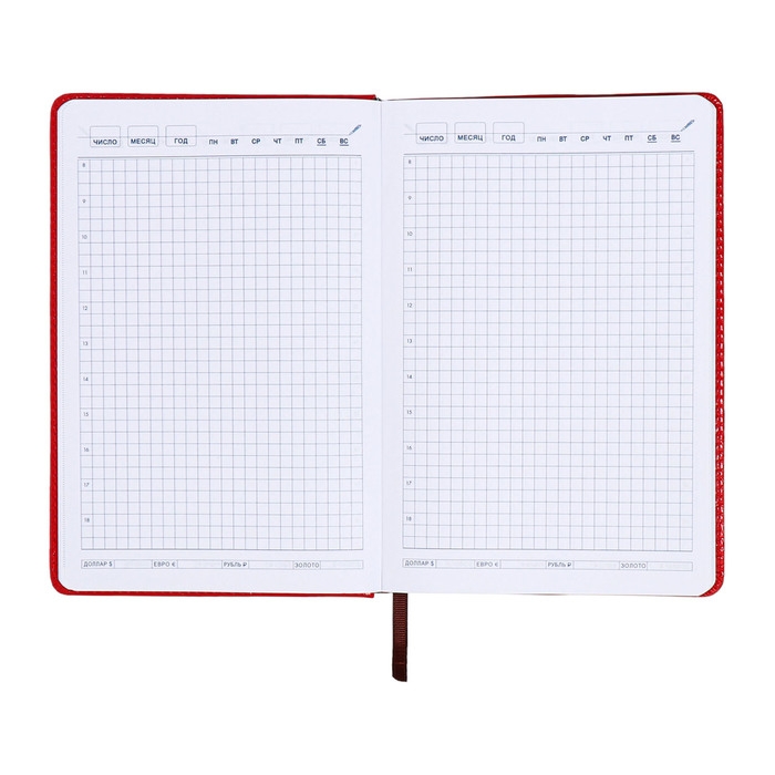 Ежедневник недатированный, А5, 140л, клетка, обл.кожзам, с хлястиком, Стайл, красный