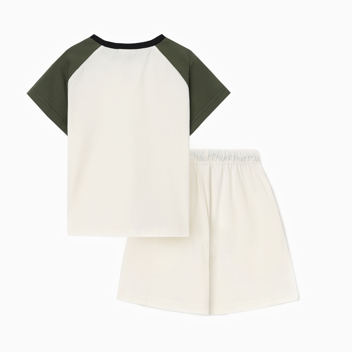 Комплект для мальчика (футболка и шорты) MINAKU, цвет экрю/оливковый, рост 152 см
