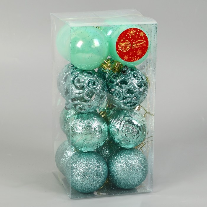 Набор шаров пластик d-6 см, 16 шт "Мелодия" орнамент, зелёный