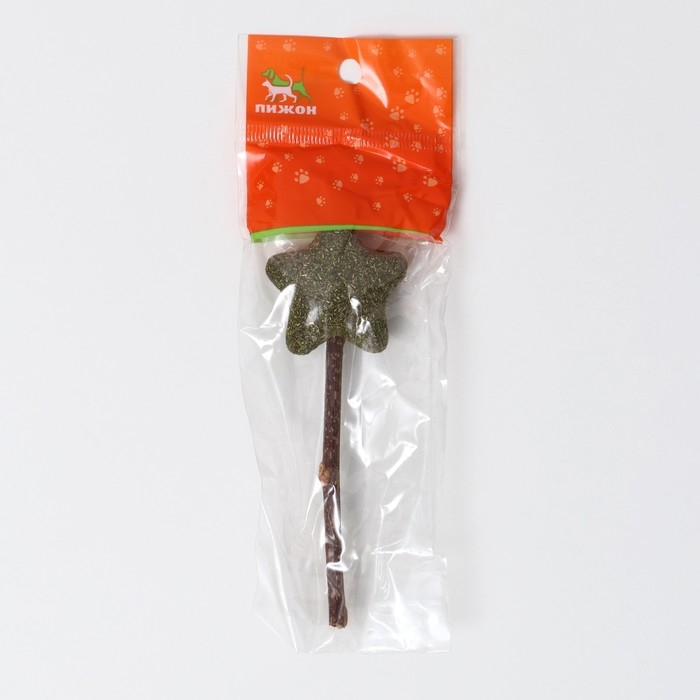 Игрушка для кошек из кошачьей мяты Игрушка для кошек из кошачьей мяты "Звезда" на палочке из мататаби, 13,5 см