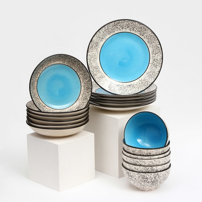 Набор керамической посуды «Восточный», 18 предметов: 6 шт-20 см, 6 шт-25 см, 6 шт-15 см, 700 мл , голубой, 1 сорт, Иран Набор керамической посуды «Восточный», 18 предметов: 6 шт-20 см, 6 шт-25 см, 6 шт-15 см, 700 мл , голубой, 1 сорт, Иран