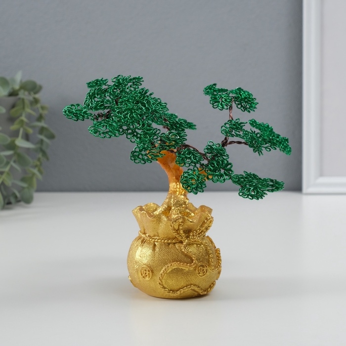 Сувенир полистоун, металл Сувенир полистоун, металл "Дерево жизни в мешке" зелёное 6х17х17 см