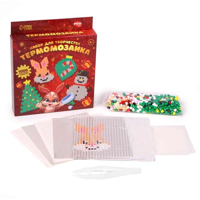 Новогодняя термомозаика &laquo;Новый год! Весёлый Зайка&raquo; с пинцетом